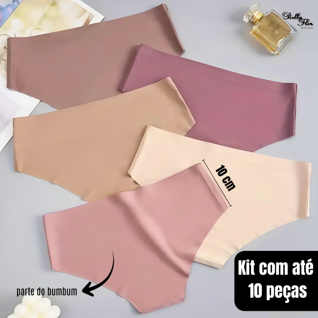 Kit com até 10 Calcinhas Cós Alto SEM COSTURA Corte a Laser Conforto Não Marca Forro 100% Algodão