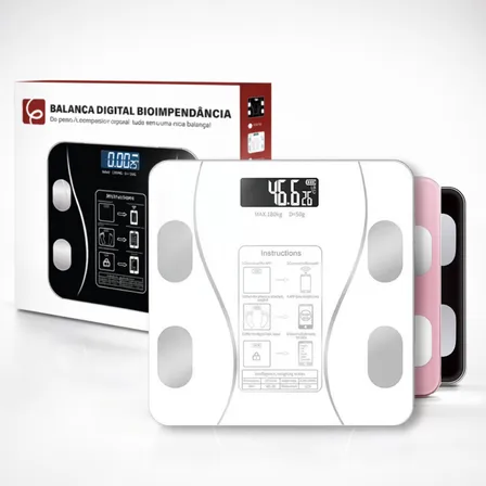 Eps-6905 Balança Bioimpedância Digital Epsilon Corporal Inteligente Bluetooth Com App, Lcd, Vidro Temperado, 180kg, Fitness, Peso, Saúde, Academia, Casa - Cor Branco