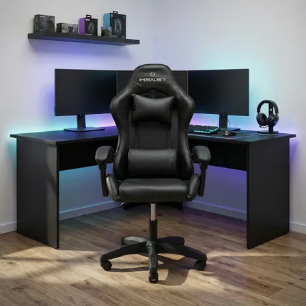 Cadeira Gamer Lancer Preta Healer Preto Couro Sintético