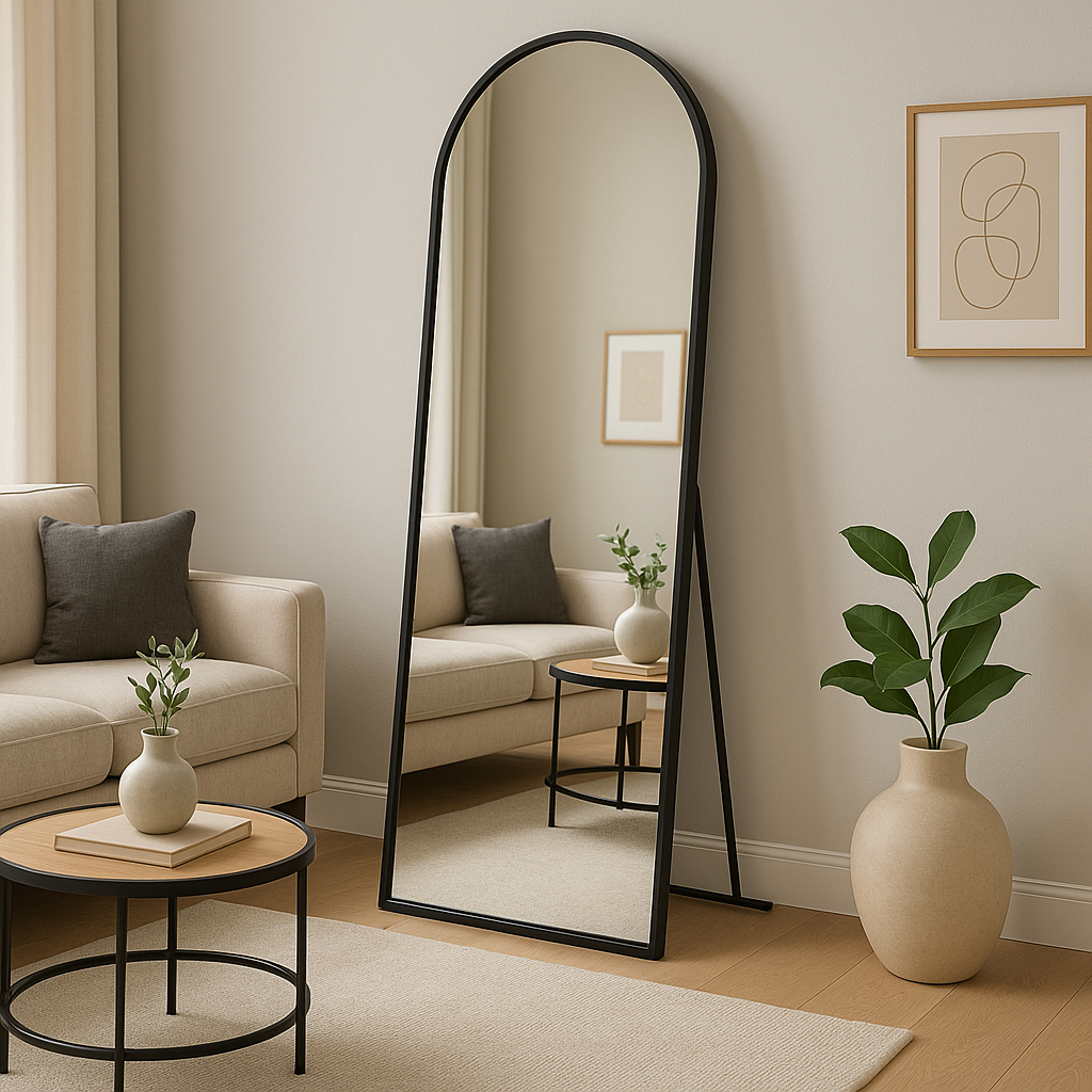 Espelho Corpo Inteiro 40cm x 120cm Grande De Chão Portal Moldura Couro Decoração Sala Loja Closet