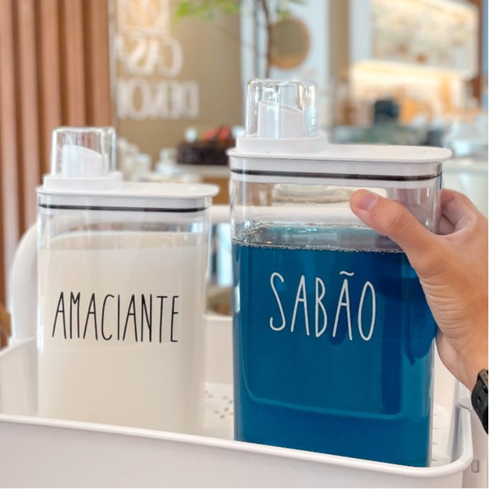 Kit Dispenser Organizador Lavanderia 1,5 Litros 2,3 Litros Acrílico AMACIANTE, SABÃO EM PÓ Liquido Tira Manchas