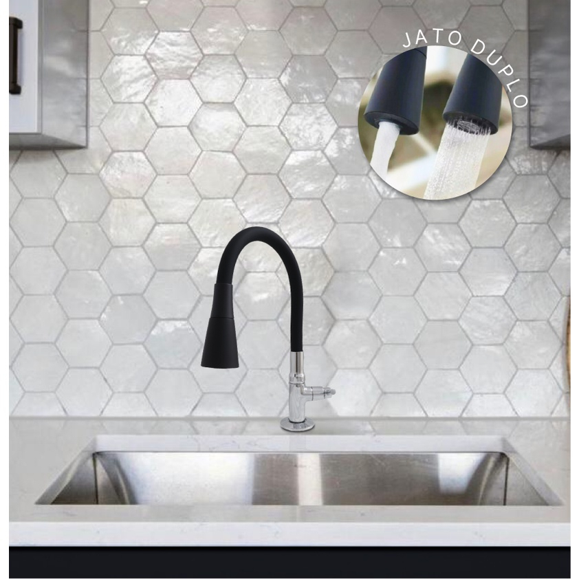 Torneira Flexivel Preta de Mesa Duplo Jato Cozinha