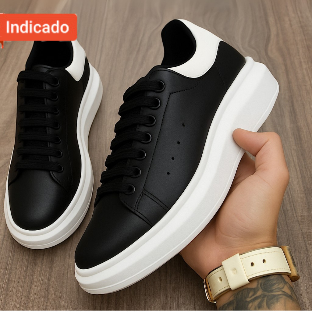 Tênis Sapatênis Sneaker Masculino Casual Confortável Leve Sola Alta Estilo Urbano Branco Preto Caramelo