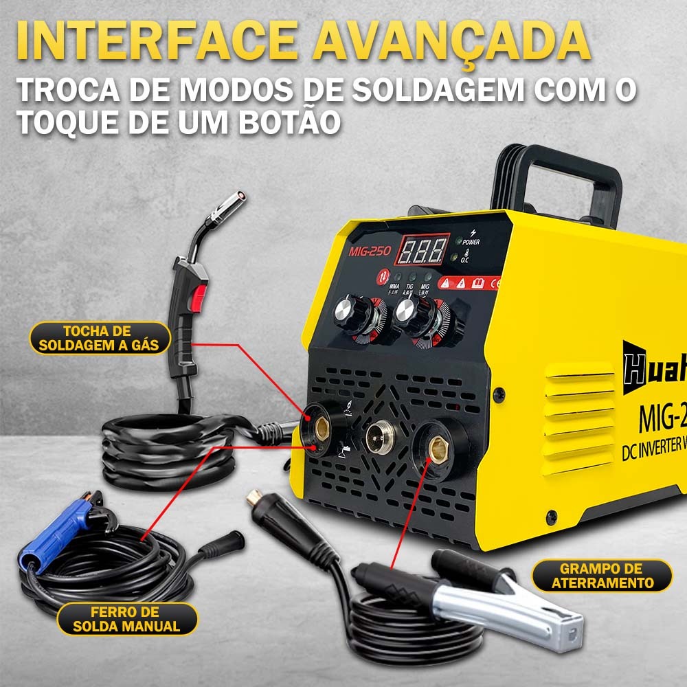 Máquina de solda com inversor MIG-250 Transformador de solda Inversor de solda Máquina de solda com inversor sem gás.