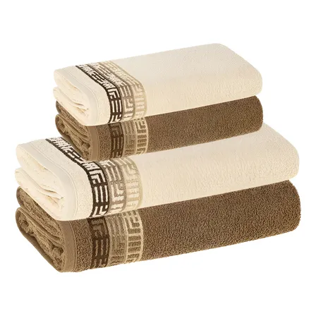 Jogo De Toalhas 4 Pçs Fio Cardado 100% Algodão Bosco Karsten Vanilla/ Marrom