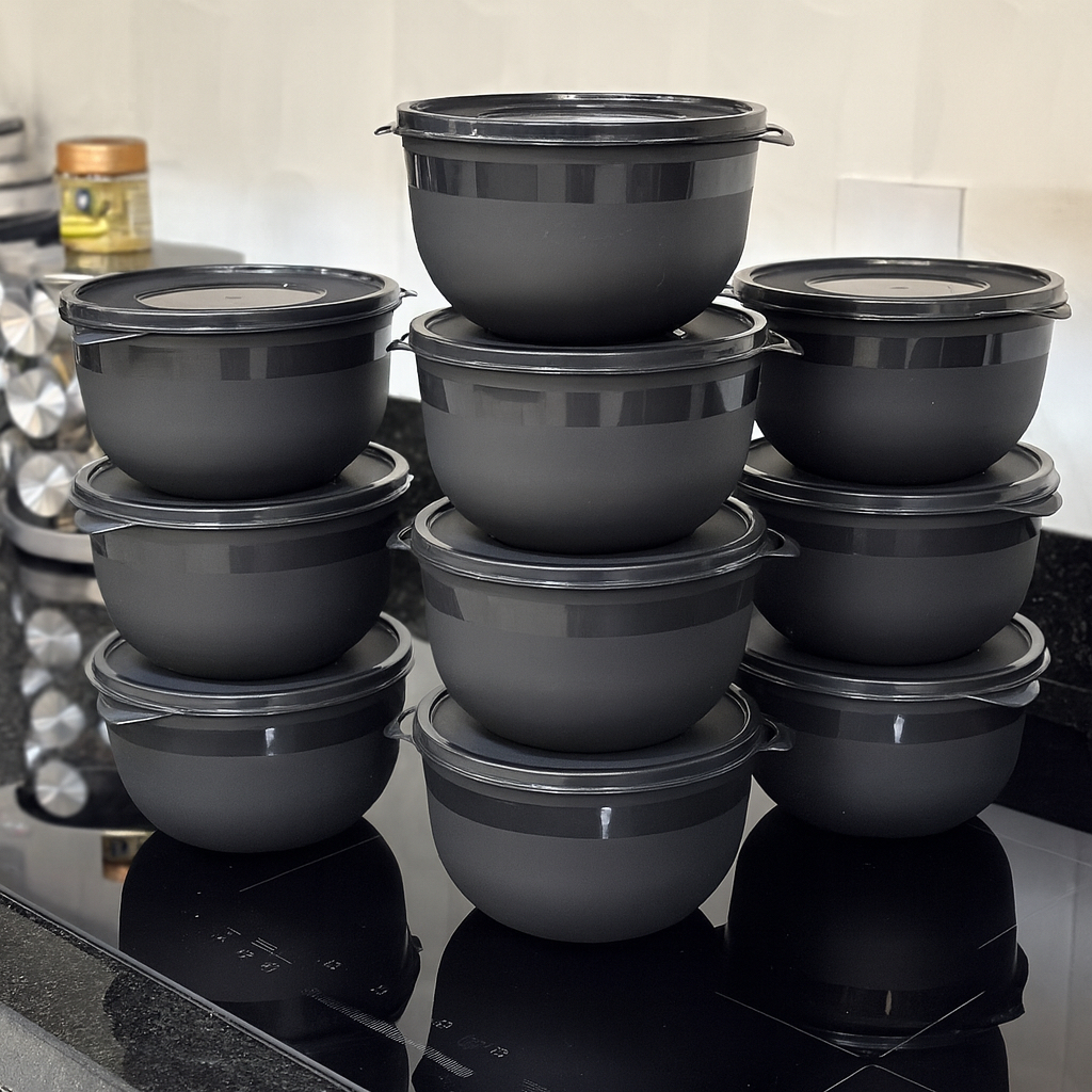 Kit 10 Potes Bowl 1300ml Plástico com Tampa – Marmita Cozinha, Freezer,  Micro-ondas e  Lava-Louças.