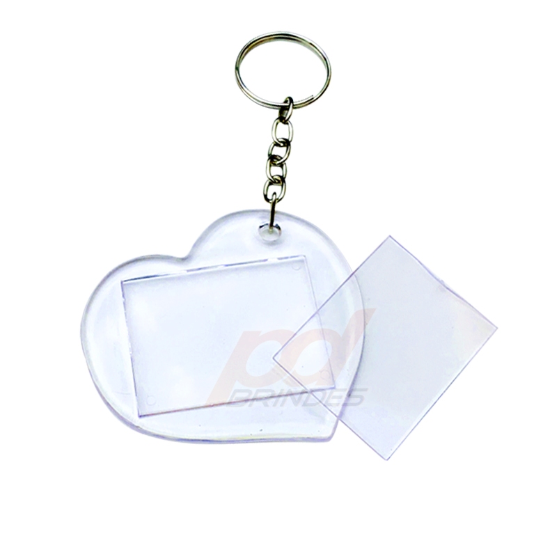 Chaveiro Acrílico Coração - Para Foto 3x4 - 50 Unidades