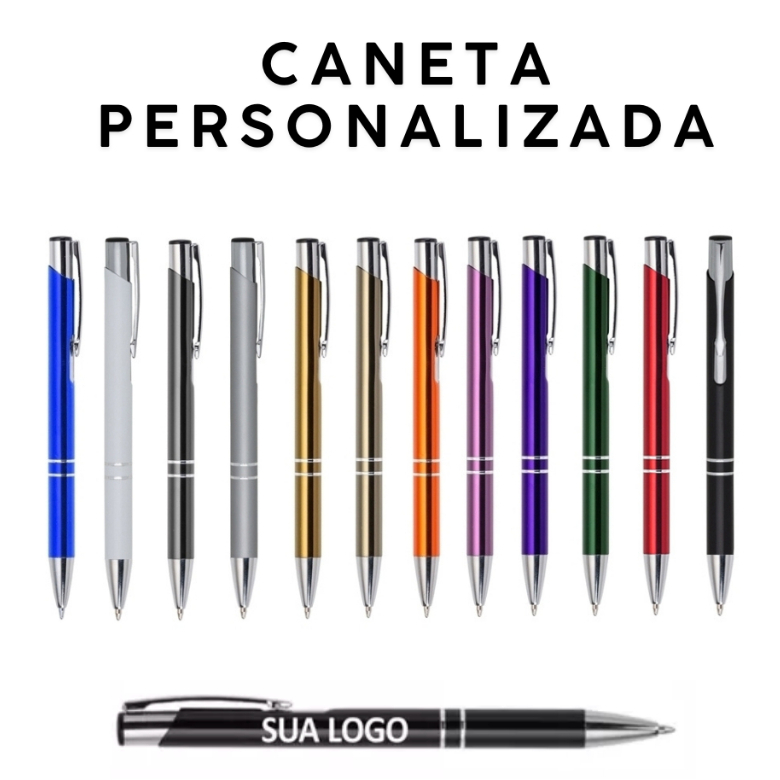 Kit 15 a 50 Unidades Caneta de Metal Personalizada Com Nome Logo Empresa Frase