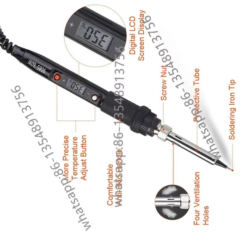 Kits de Ferro de Solda Elétrico com Display Digital, Temperatura Ajustável, Aquecimento Cerâmico, Ferramentas de Soldagem Eletrônica, 60W, 80W
