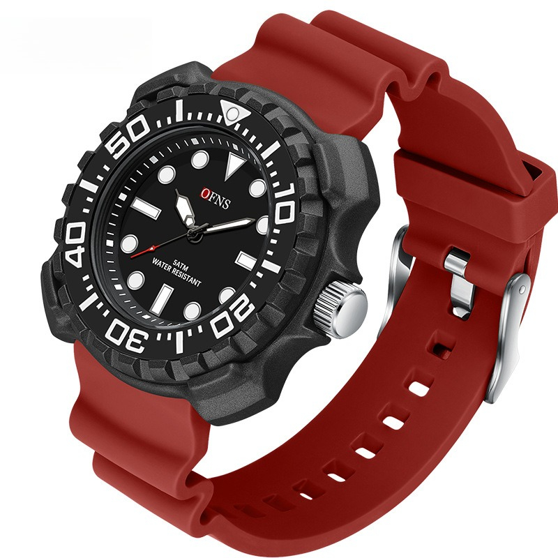 Relógio de quartzo OFNS novo, moderno, de silicone, à prova d'água, eletrônico, masculino.