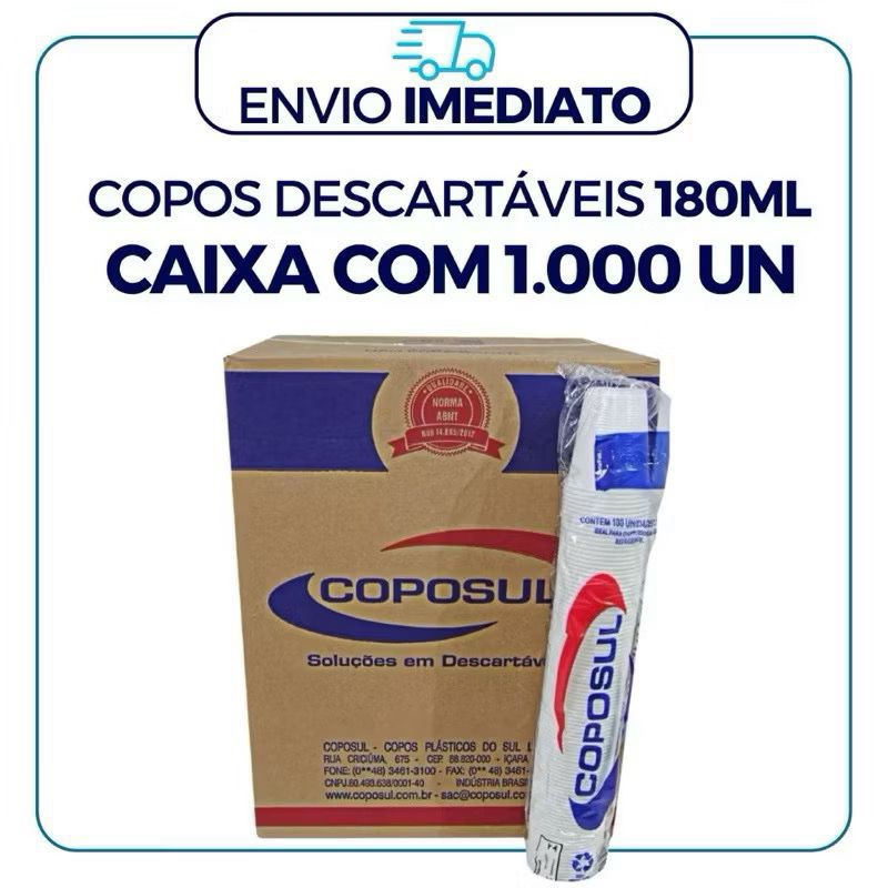 Copo Descartável 180 Ml Caixa Fechada com 1.000 Unidades Atacado