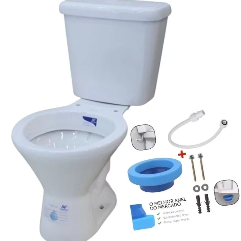 Kit Vaso Bacia Com Caixa Acoplada Branca Araxá Com Anel Vedação + Parafuso E Engate