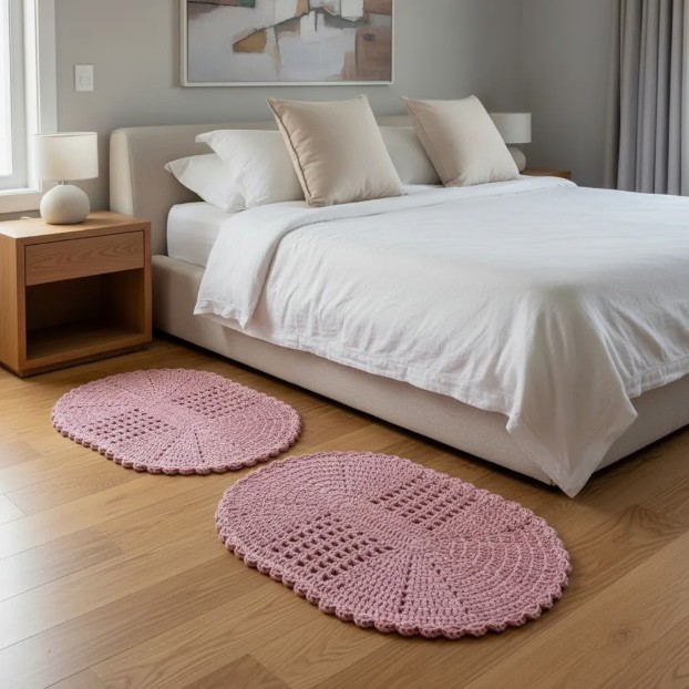 Kit 2 Tapetes Oval P 55cm x 40cm Colorido Crochê Artesanal