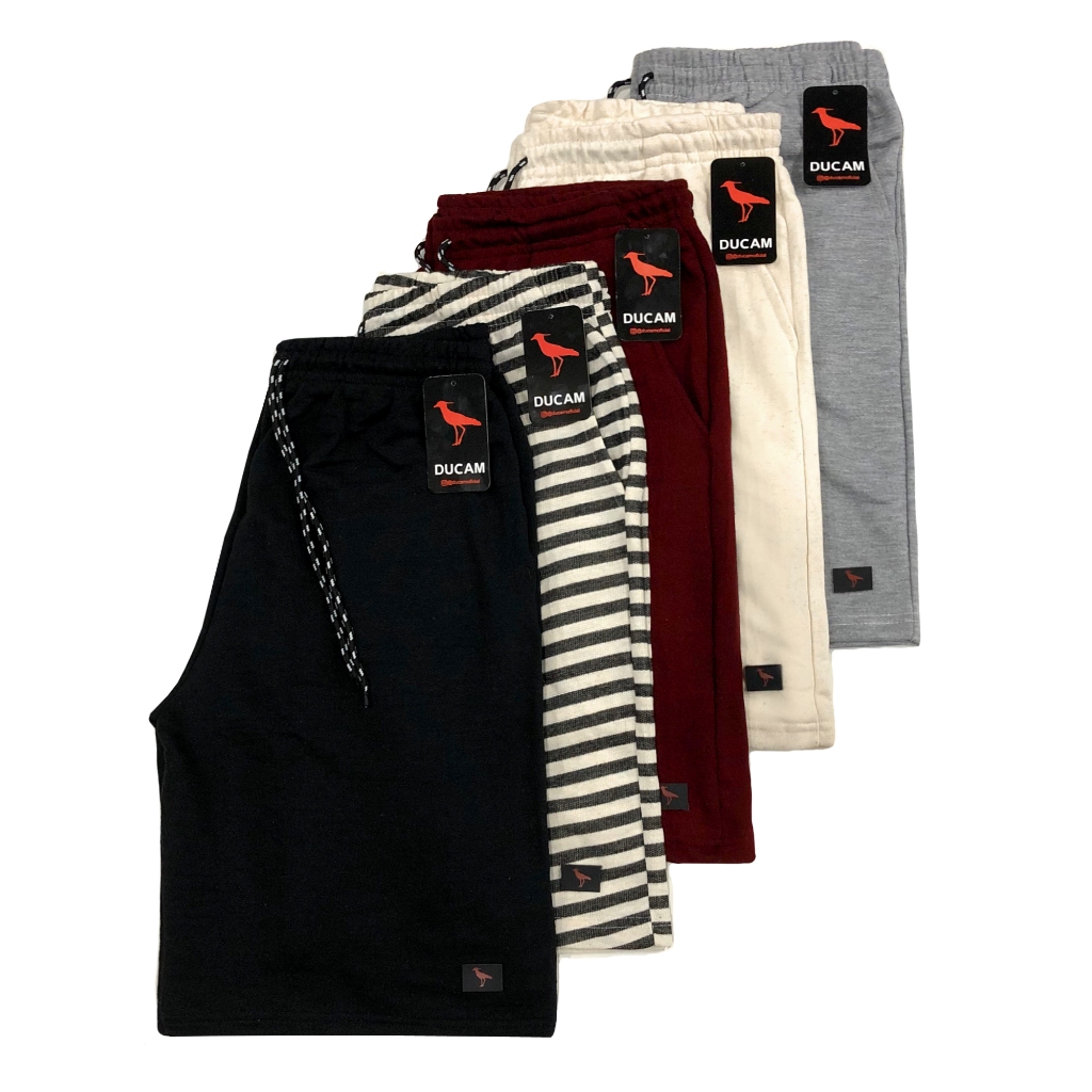 Kit 5 Bermudas Masculinas Moletom Grosso Lisas e Listradas Treino Academia