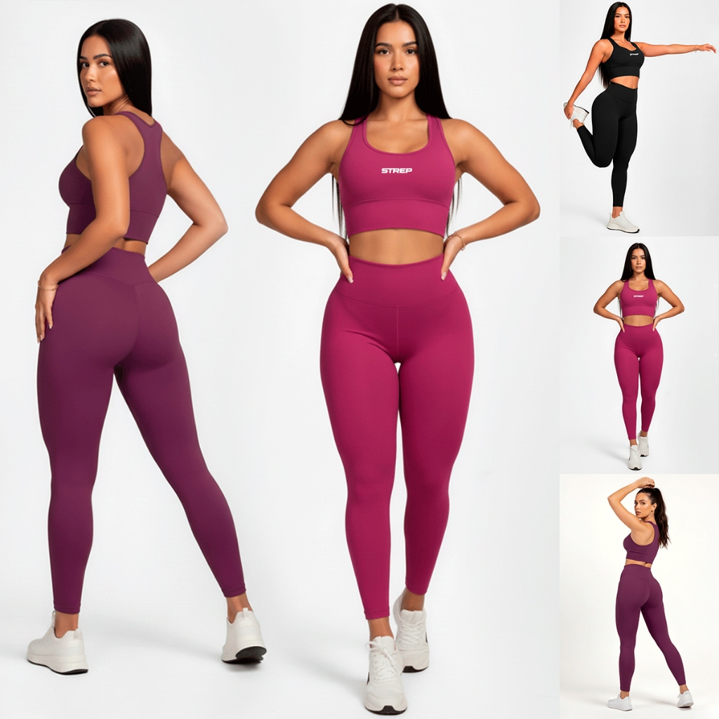 Conjunto Academia Feminino Top + Legging Zero Transparência Treino