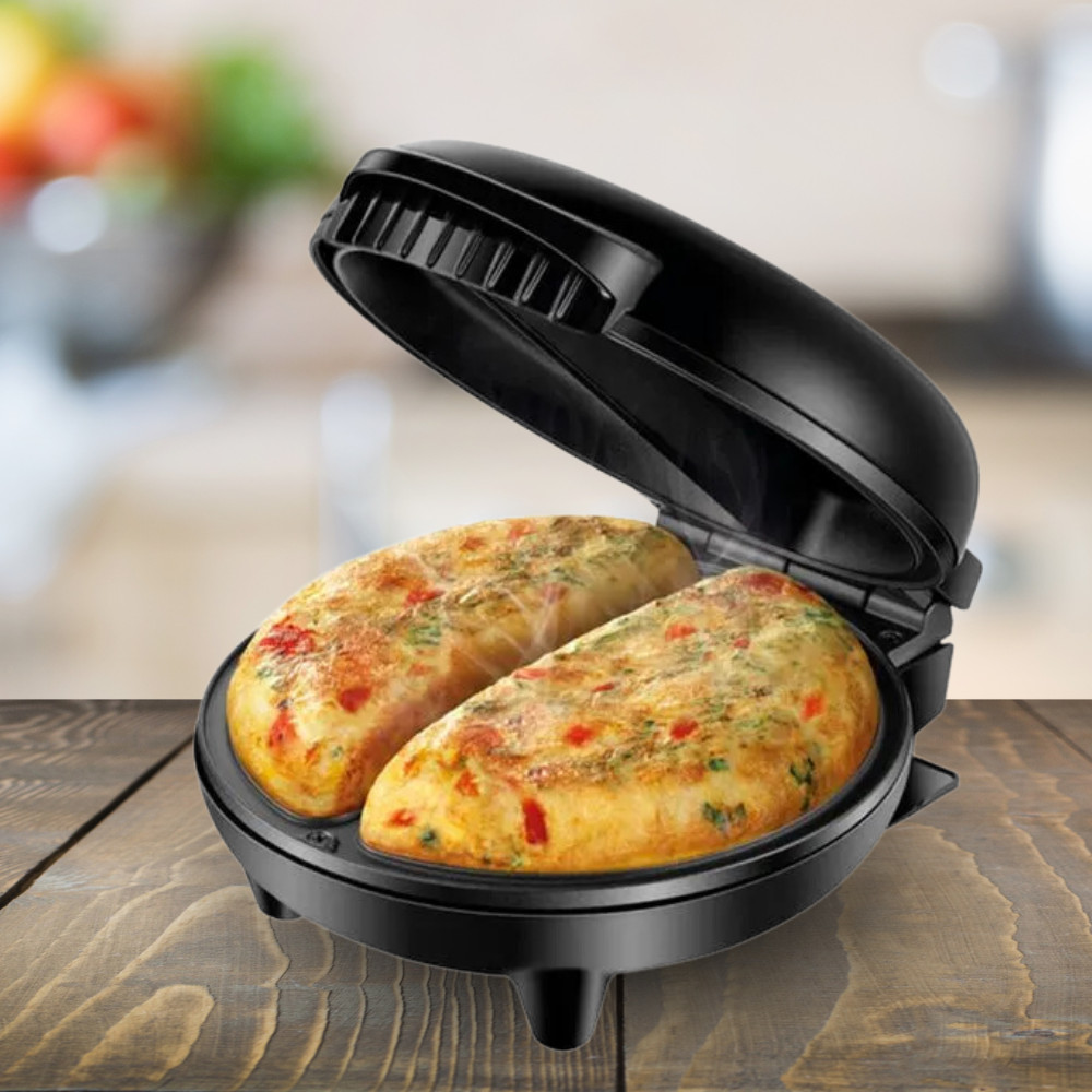 Omeleteira Elétrica Antiaderente Agratto 127V 220V 800W Mr. Cheff Dupla Redonda Preta Café da Manhã Cozinha Ovo Crepioca