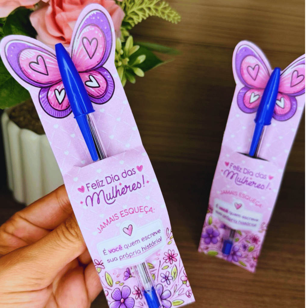 Kit 50 Cartão Com 50 Canetas Mimo Personalizado Dia das Mães/Mulheres Lembrancinha Cliente Homem