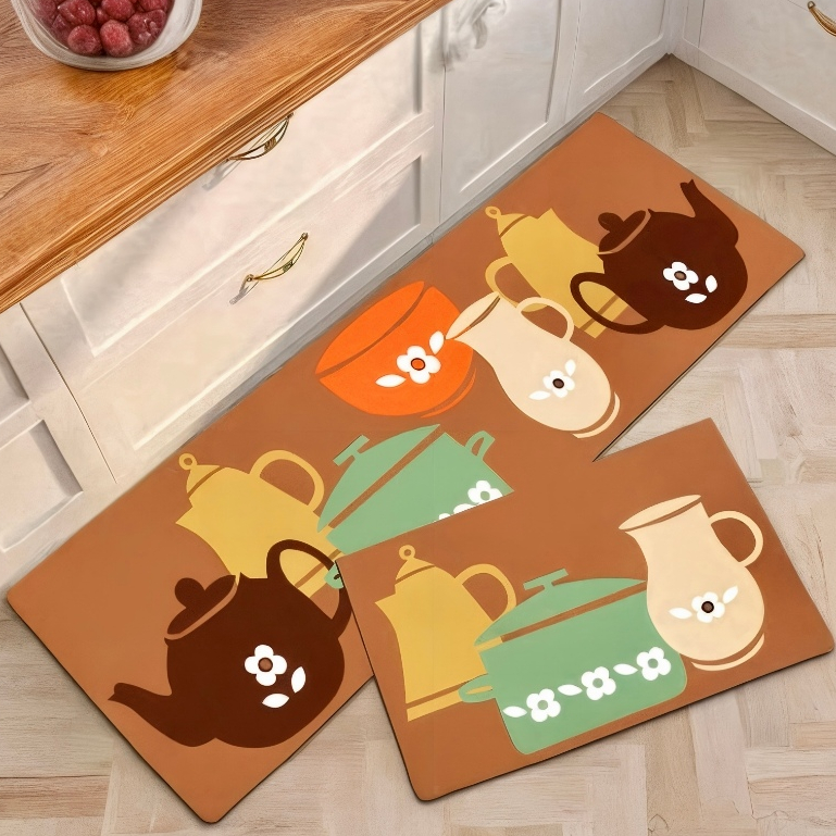 Kit Tapete Jogo Passadeira Belga Cozinha Antiderrapante Emborrachada 2 Peças