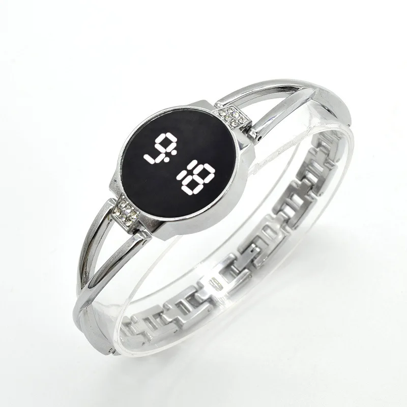 Moda led relógio para mulheres tela de toque senhoras tempo banda aço eletrônico estudante senhoras pulseira relógio estilo simples relógios