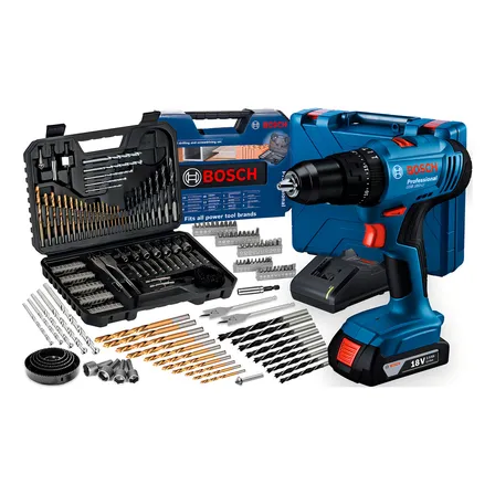 Parafusadeira E Furadeira De Impacto A Bateria 18v Bosch Gsb 183-li Maleta Com Kit Brocas E Bits Profissional 103 Peças Azul 127/220v 50/60hz