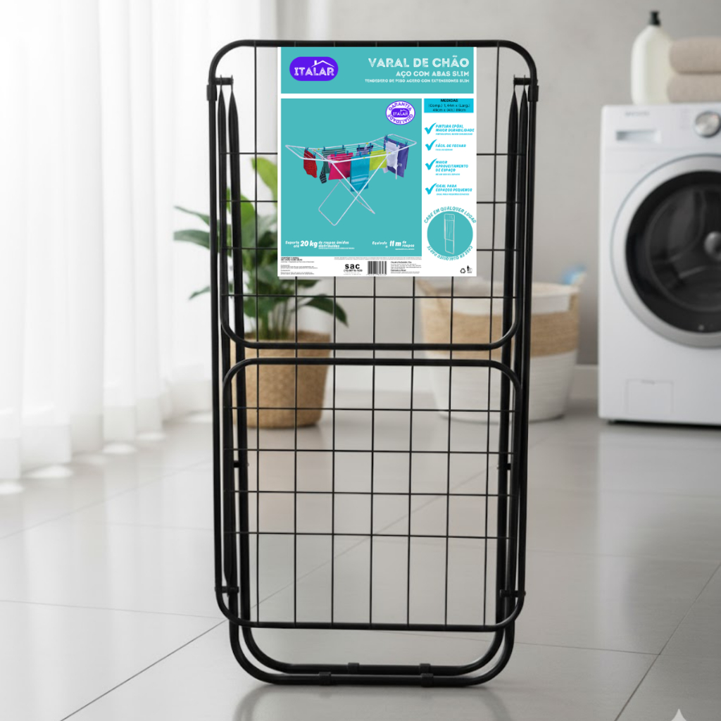 Varal de Chão GRANDE Com Abas em Aço Reforçado Branco Ou Preto