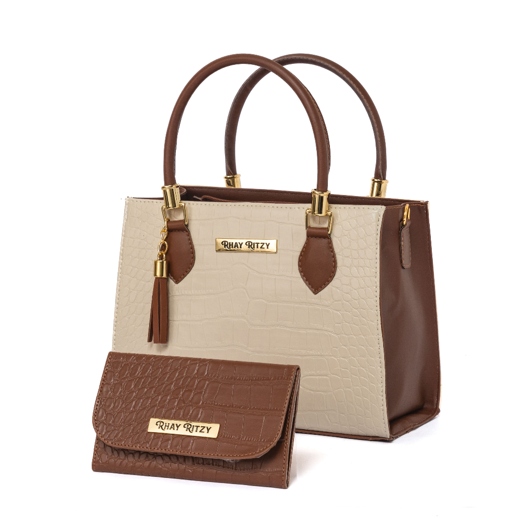 Kit Bolsa Lorena Com Carteira Feminina Bicolor Elegante de Mão e Alça Transversal Promoção