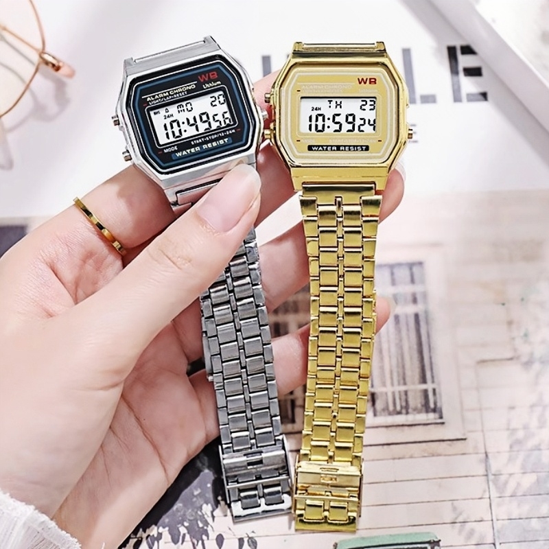 Unissex f91w retro masculino feminino multifuncional led relógio digital de aço inoxidável esportes relógios de pulso senhoras relógio de pulso eletrônico