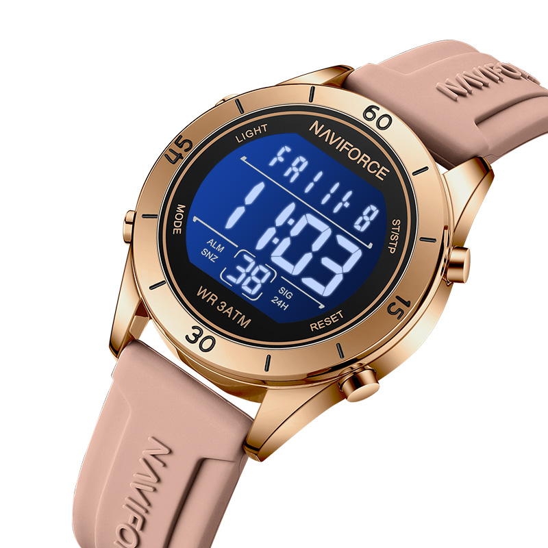 Naviforce relógio para mulher moda esporte à prova dwaterproof água lcd digital dia e data silicone banda relógio de pulso eletrônico relogio feminino