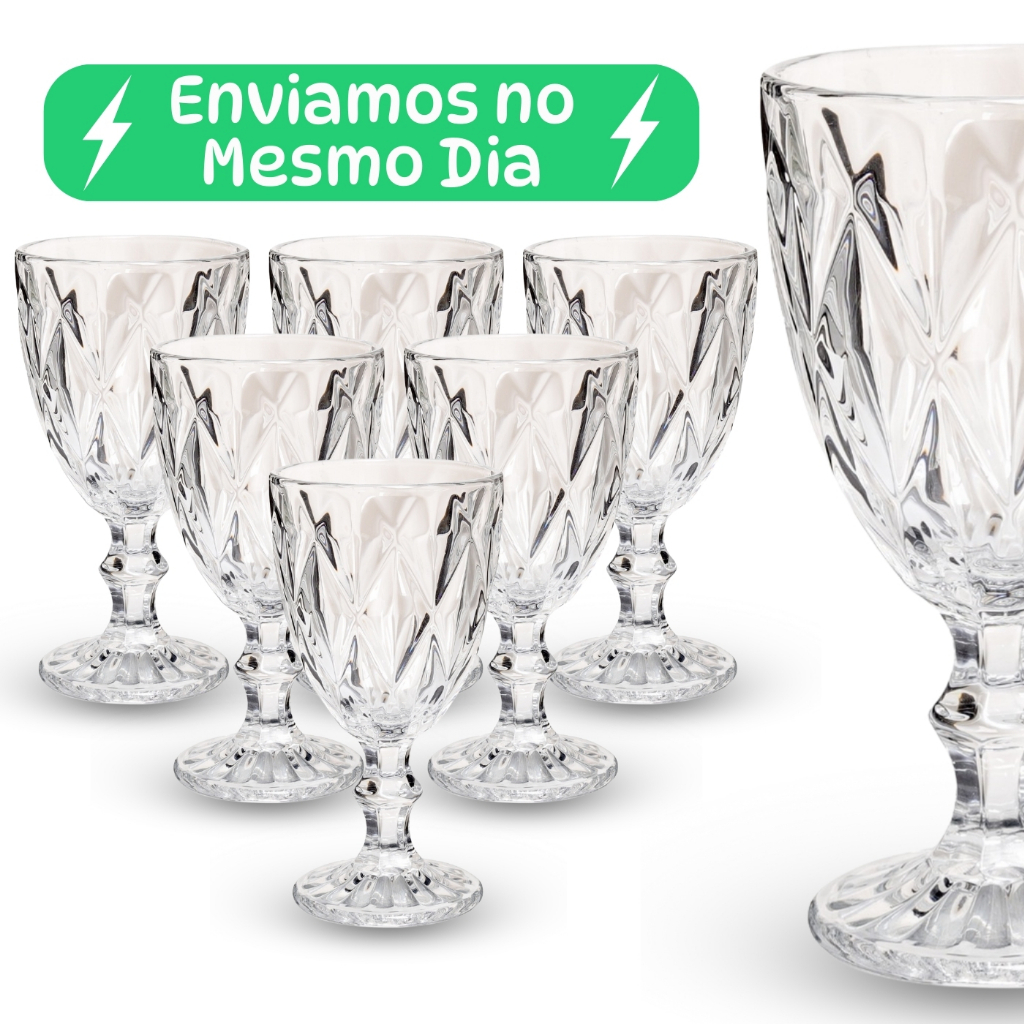 Jogo de Taça Diamante Copo Vidro Transparente Taças Abacaxi Gourmet Bico De Jaca 330ml