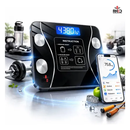 Balança Digital Bioimpedância Bluetooth Corporal Aparelho Alta Capacidade App Gratuito Para Android E Para Ios Cor Preto Balança De Banheiro Academia - Rhead Red High End Studios 3v