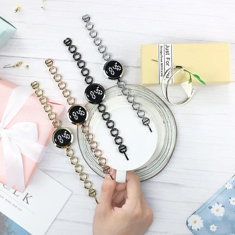 Relógio de pulso LED de aço inoxidável feminino, relógio digital para mulheres, relógios de ouro rosa, relógio eletrônico, senhoras, luxo, novo