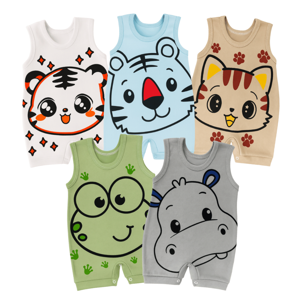 Kit 3 Macacão Curto Verão Banho de Sol Estampado Para Bebê Menino e Menina 100% algodão - Baby Greg