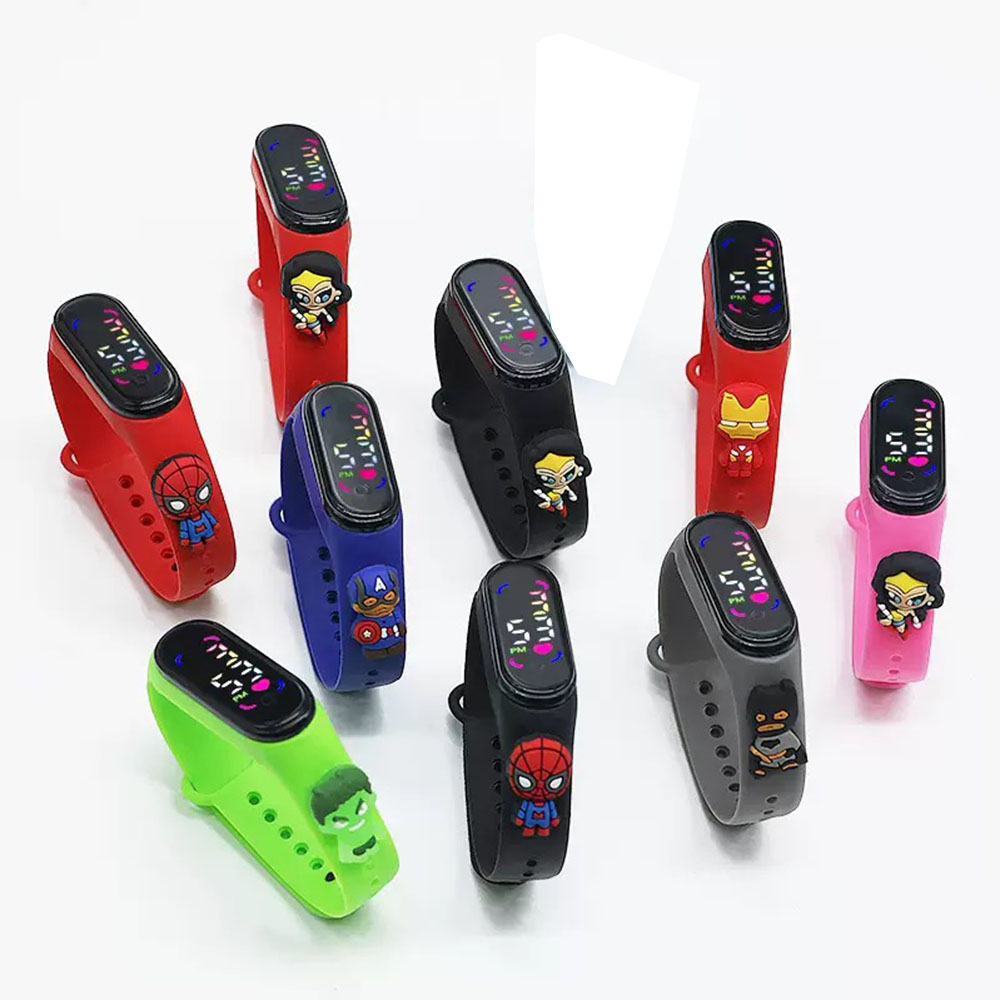 Relógios de Moda Mickey para Crianças, Relógio Eletrônico para Meninas, Pulseira Esportiva com Toque LED, Relógio de Boneco do Homem-Aranha, Relógio à Prova d'Água para Mulheres