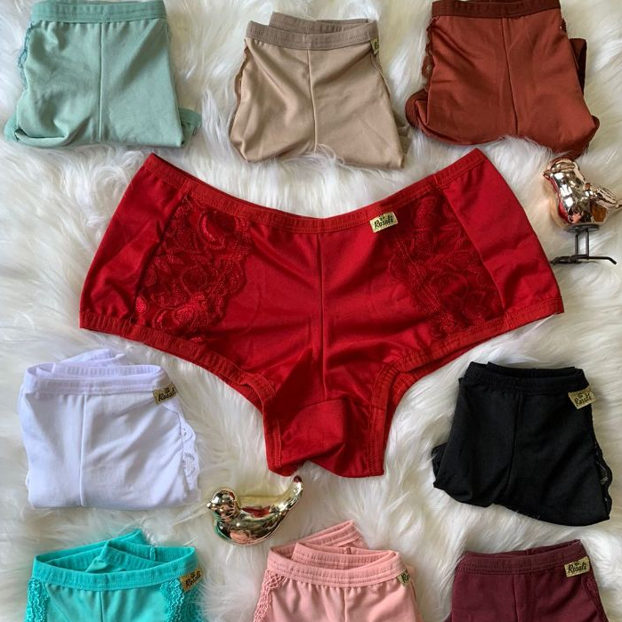 Kit Short Tanga Microfibra com renda Pós parto Premium Line Débora