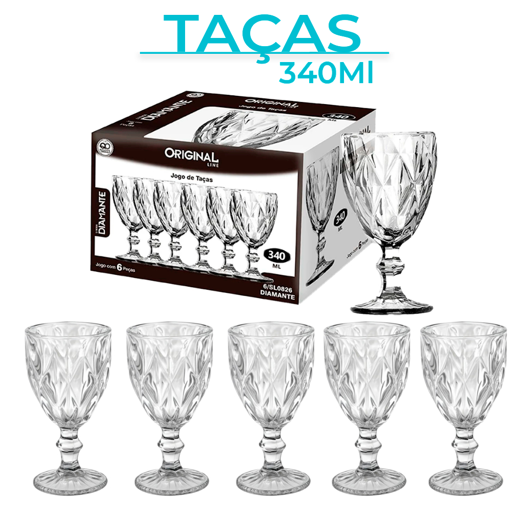 Jogo Taças Vidro Diamond Bico Jaca Abacaxi Conjunto Taça Para Água Vinho Tinto Suco Diamante