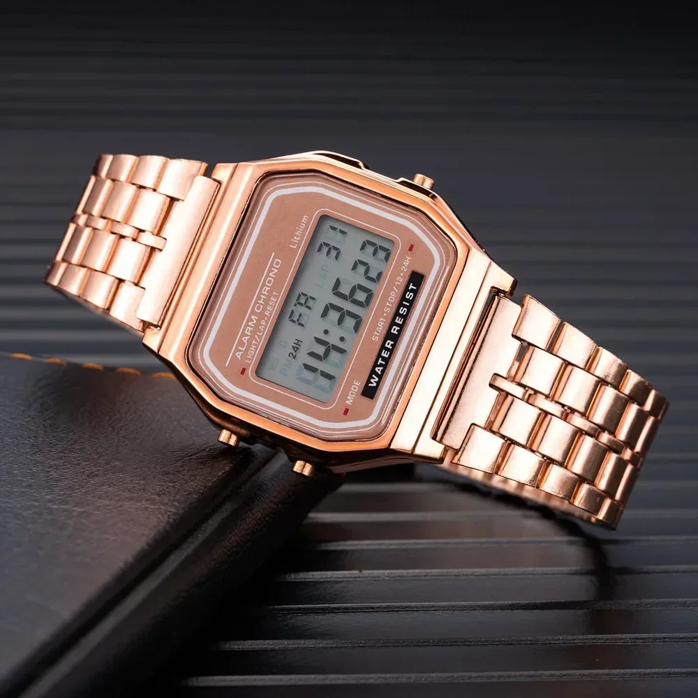 Feminino casual led relógio eletrônico homem retro relógios de aço inoxidável para mulher unisex led relógio digital multifuncional relógio de pulso