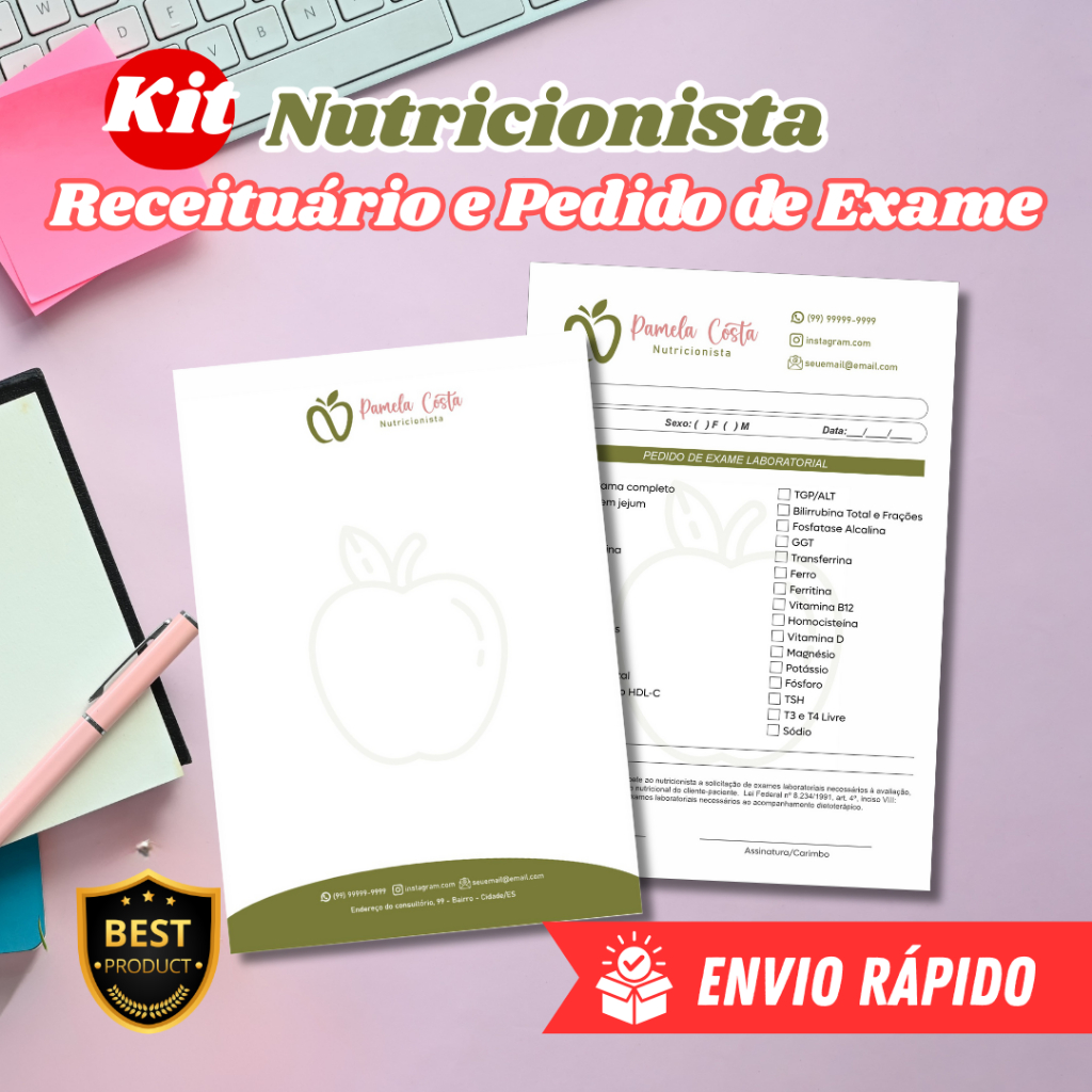 Combo Receituário + Pedido de Exame - Bloco de Anotações colorido personalizado - Alta qualidade