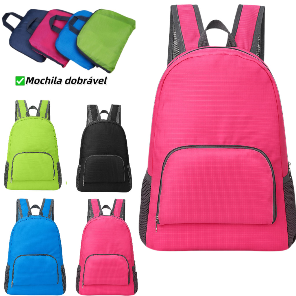 Mochila De Nylon Dobrável Compacta Impermeável  Resistente Para Viagem Escola E Academia Unissex