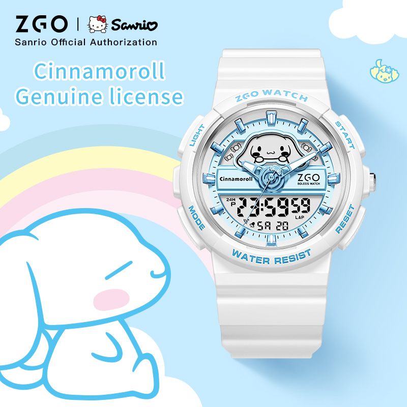 Zgo x sanrio cinnamoroll relógio eletrônico para estudante do ensino médio e médio meninas relógio de pulso à prova dwaterproof água presente 863