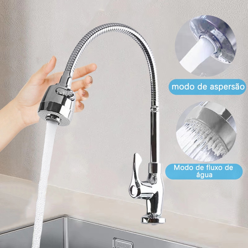 Torneira Cozinha Flexível Cone prata 1/4 de volta vertical
