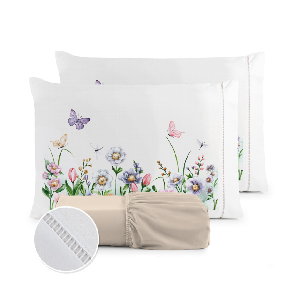 Kit Jogo de Lençol Fronha Estampada Micropercal 400 Fios Ponto Palito - ÚLTIMO LANÇAMENTO