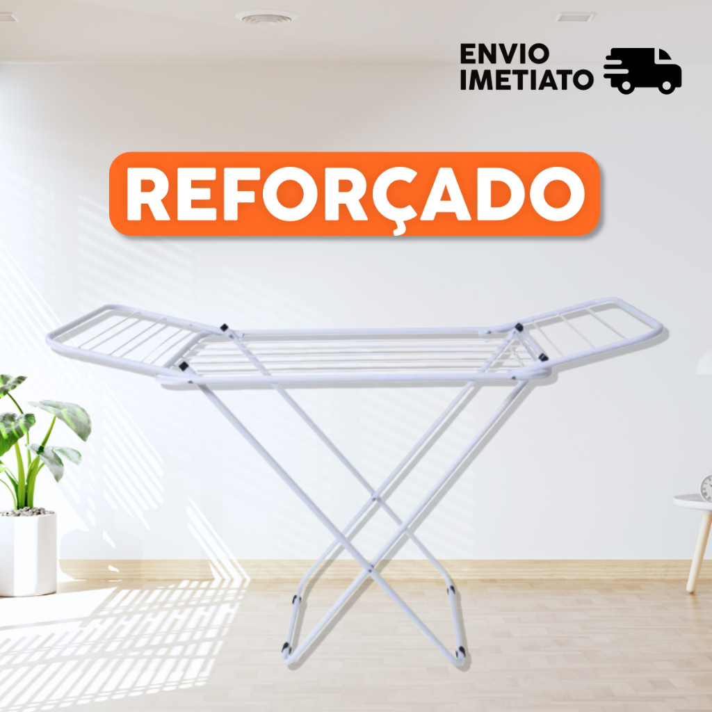 Varal Dobrável de Chão com Abas | Extra Leve, Reforçado e Não Enferruja | Pintura Eletrostática Ideal para Apartamento