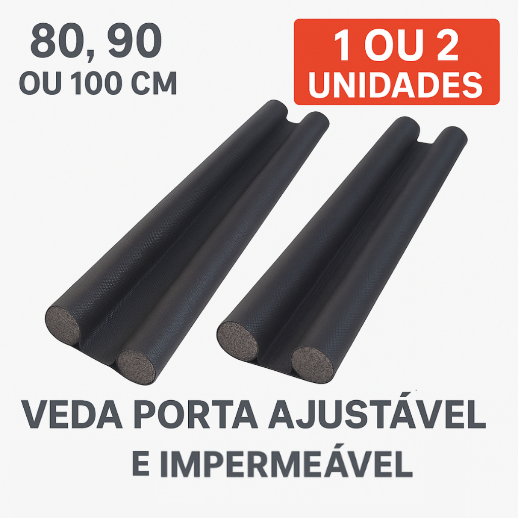 Kit 1 ou 2 Unidades de Veda Porta Ajustável Protetor Rolinho Impermeável 80cm 90cm 100cm