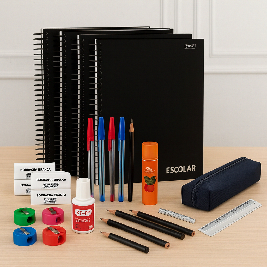 Kit Material Escolar Universitário 15 Itens Volta Ás Aulas Ensino Médio