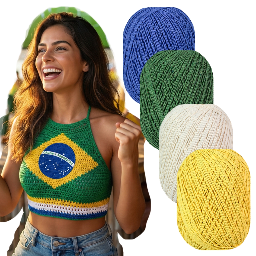 Kit 04 Barbantes Cores do Brasil Malu 8/4 Tex 295 Copa do Mundo Crochê Artesanato Fio Algodão