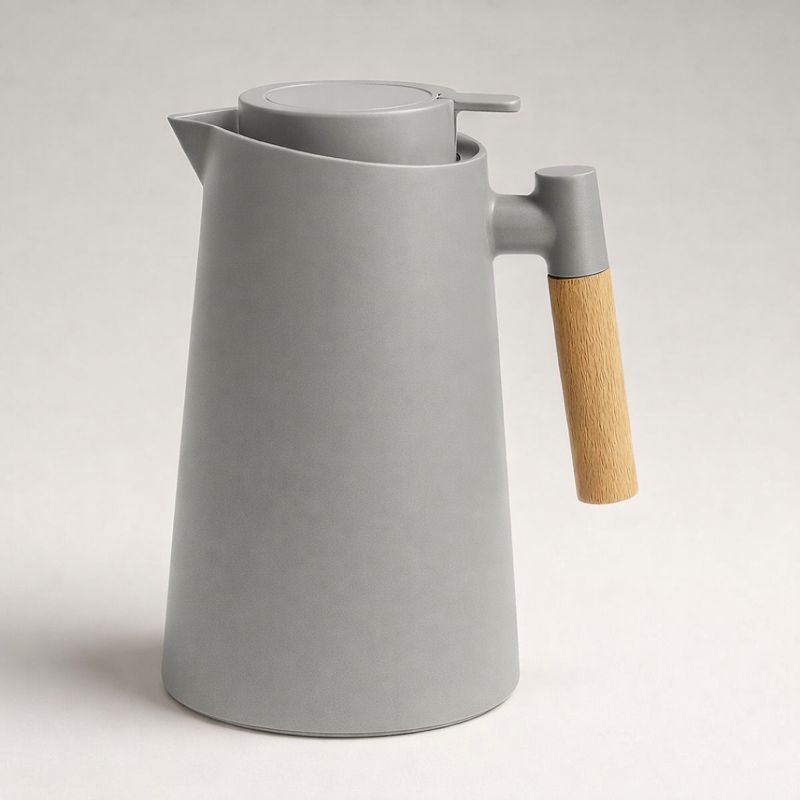 Garrafa Térmica 1L Para Café Cabo Madeira com Botão Acionamento Click Nórdica Vácuo Preta