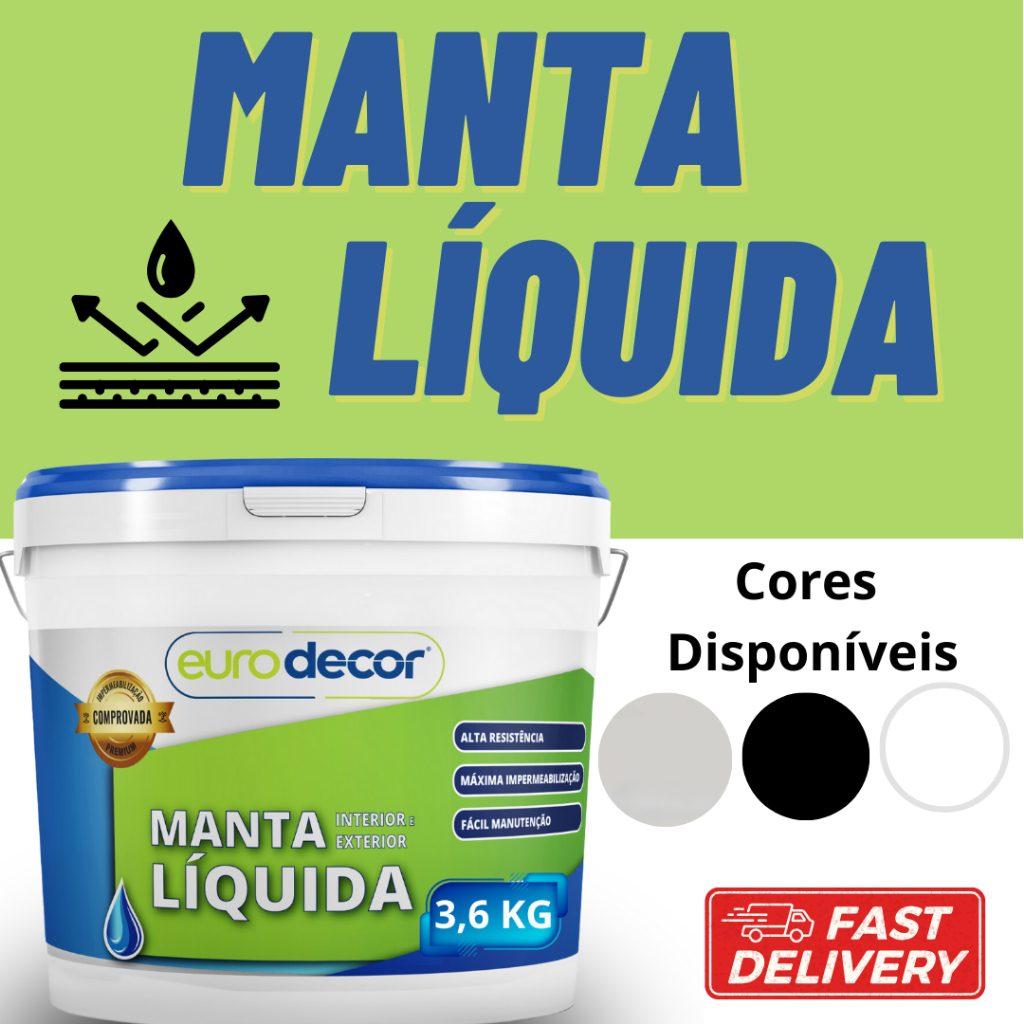 Manta Líquida 1Kg e 3,6kg Emborrachada Impermeabilizante Eurodecor Várias Cores
