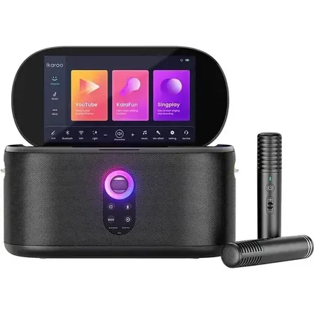 Caixa De Som Karaoke 180w Joog Ikarao S1 Tela 10,1 2 Microfones Sem Fio