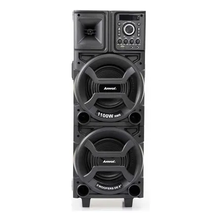 Caixa De Som Amplificada Amvox Aca 1101 Duplo 8 Black 1100w Woofer 8  Preto 127/220v