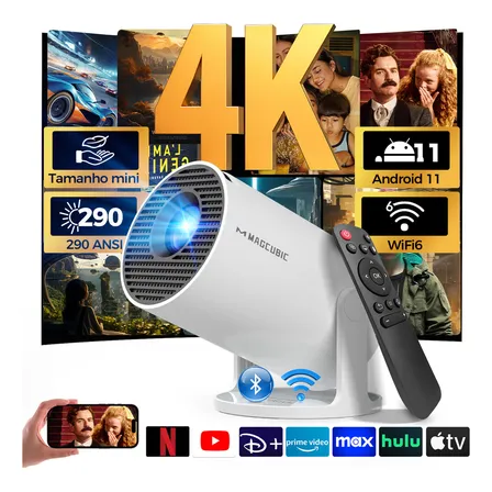 Magcubic Projetor Smart Mini Portátil Hy300pro Led 290ansi 4k Full Hd Android Wi-fi6 Bluetooth5.4 Home Theater Cinema Em... 127/220v